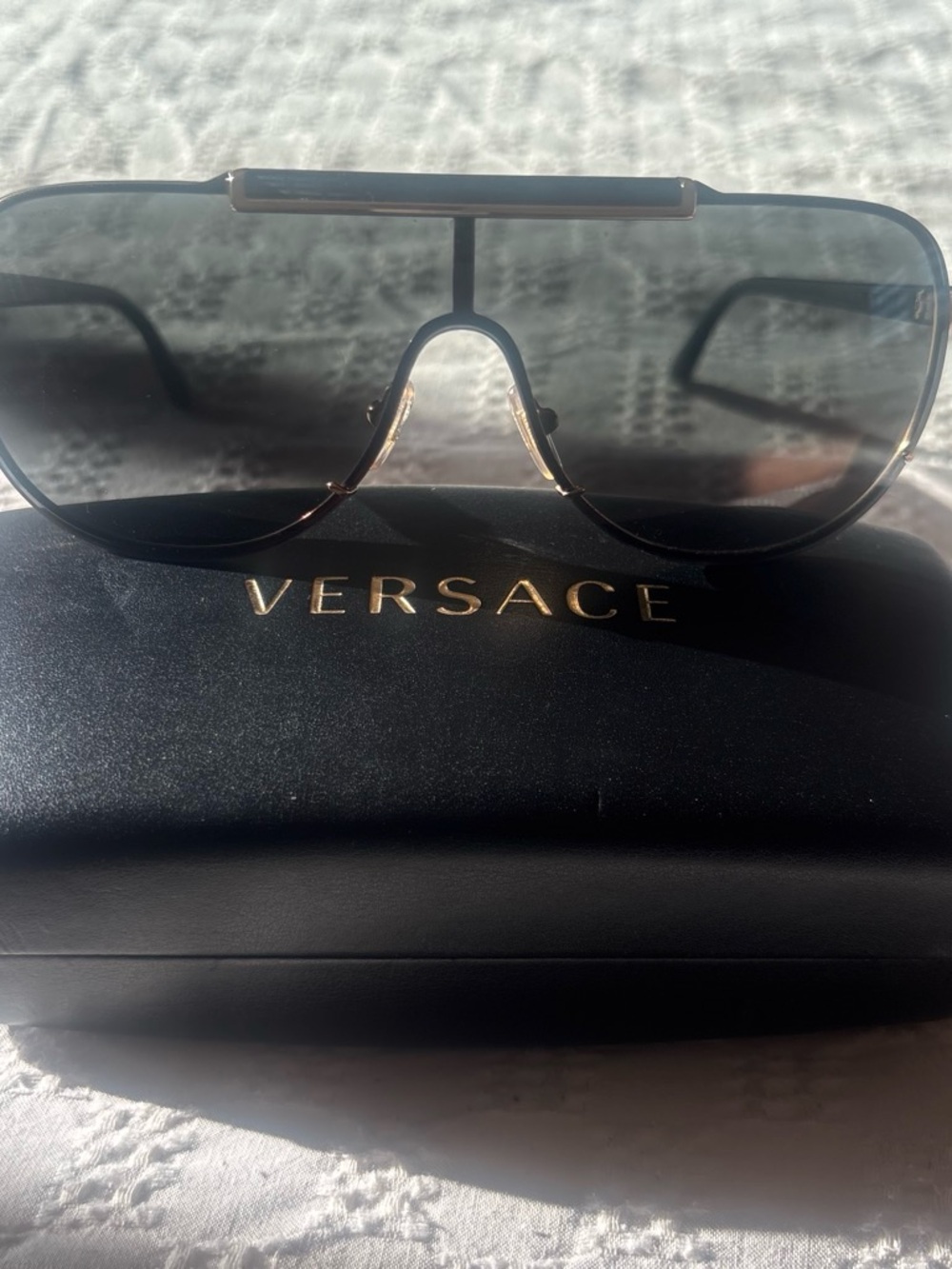 Versace Black and Gold Shield Sunglasses with Logo Case - Picture 7 of 7